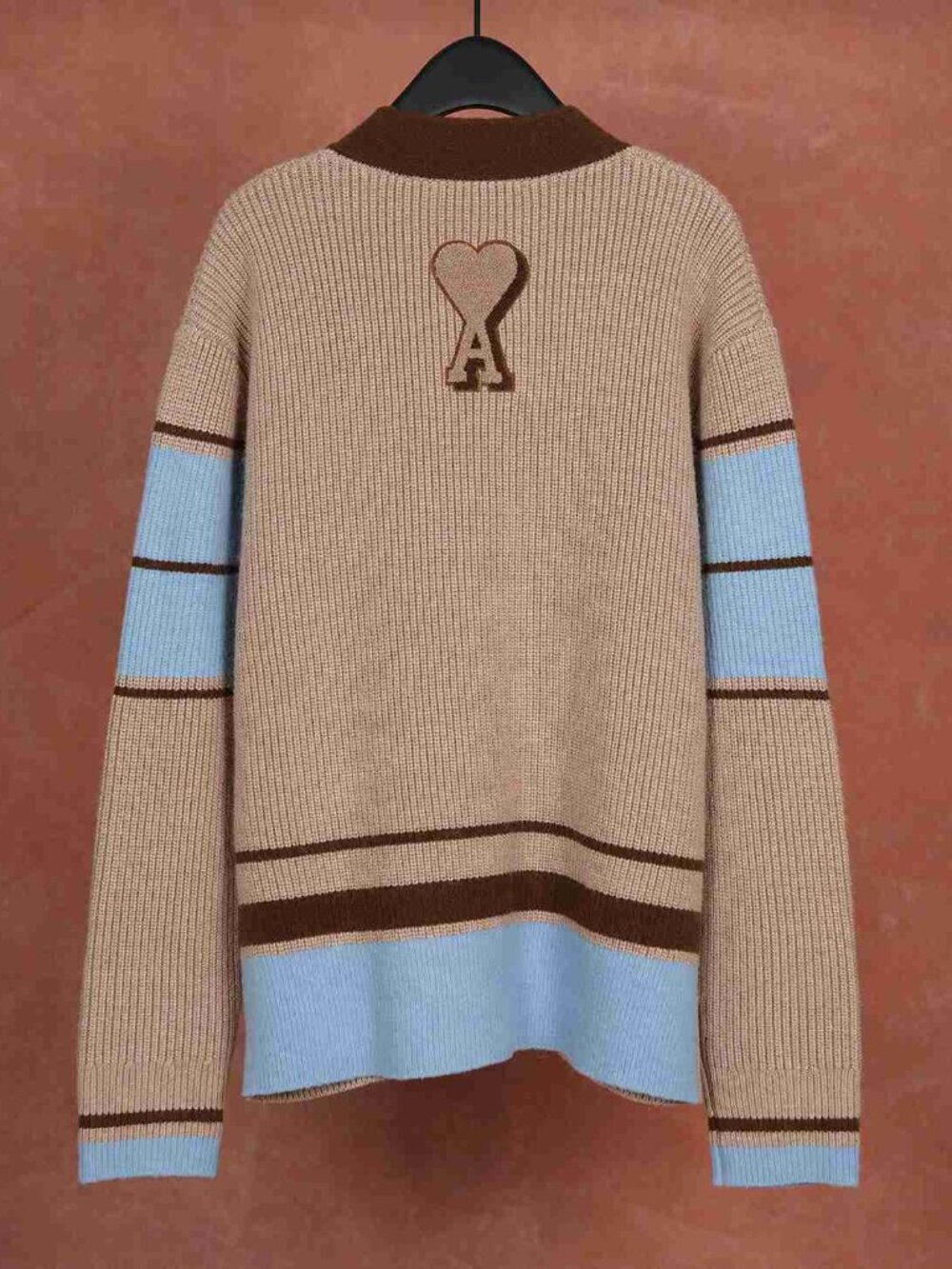 AMI Heart Logo Striped Unisex Knit Cardigan - Picture 9 of 9